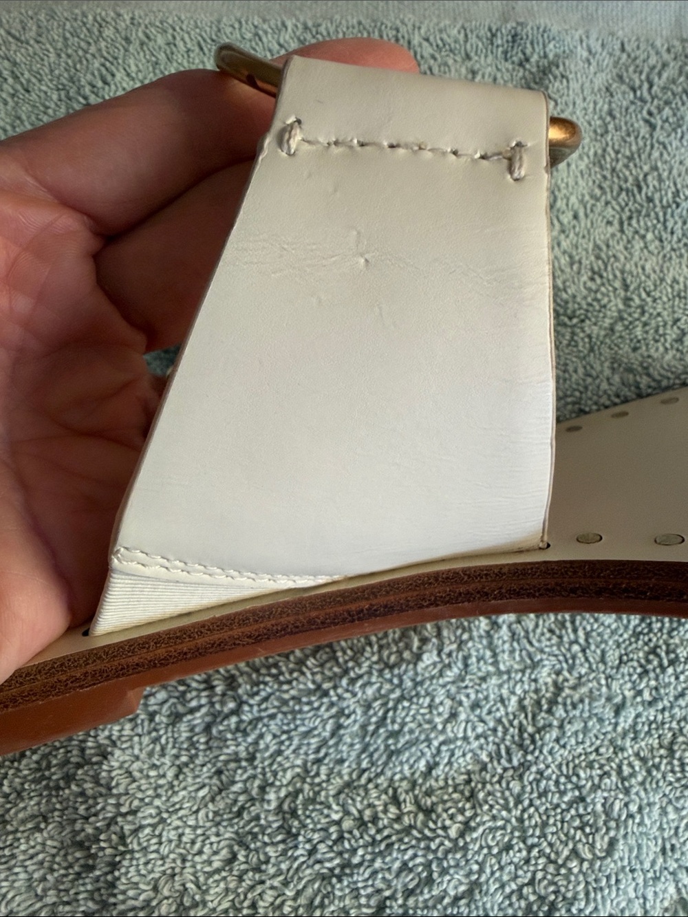 Tory Burch Cream Leather Slide Sandals with Gold Ring Accent - Picture 8 of 13